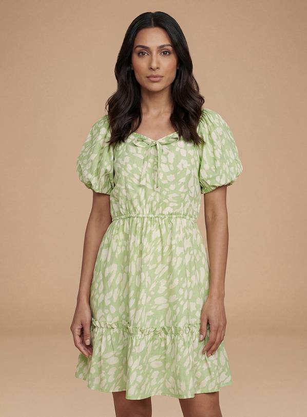 DOROTHY PERKINS Tie Front Puff Sleeve Poplin Mini Dress 8